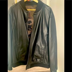 Calvin Klein Reversible Synthetic Leather/Camo Bomber Jacket
